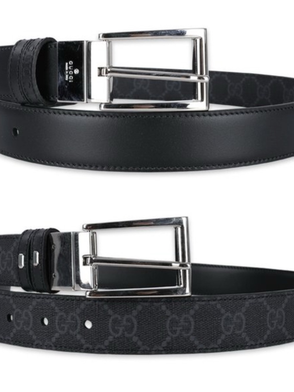 Gucci Black Men's Leather Belt with Silver-Tone Buckle